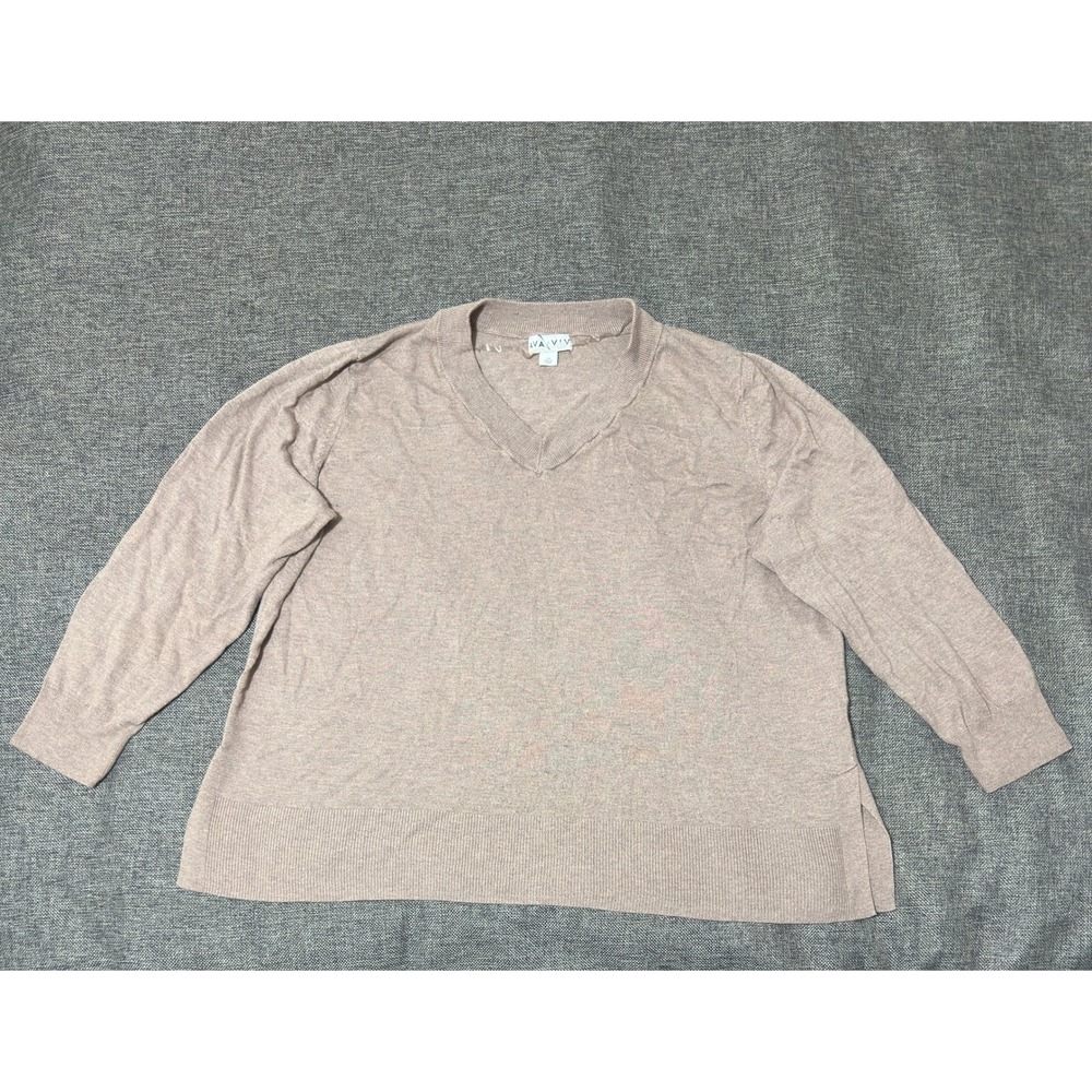 Ava & Viv Womens 3X Sweater V-Neck Long Sleeve Tan Knit